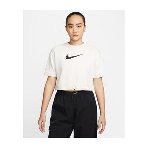Nike Sportswear Swoosh Short Sleeve Drawstring Crop Top - Sand Drift Sz XS